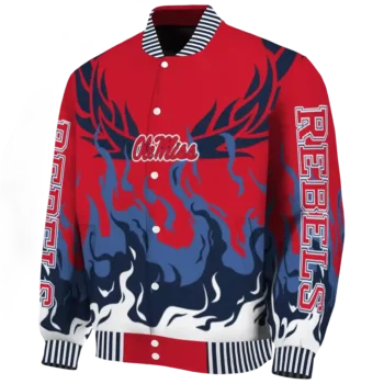 custom ole miss rebels winged blaze red white varsity jacket best selling.webp