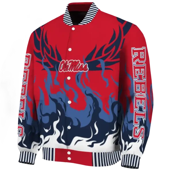 custom ole miss rebels winged blaze red white varsity jacket best selling.webp