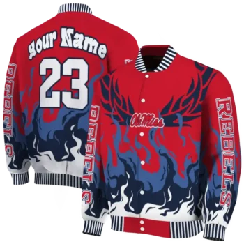 custom ole miss rebels winged blaze red white varsity jacket fashion forward.webp