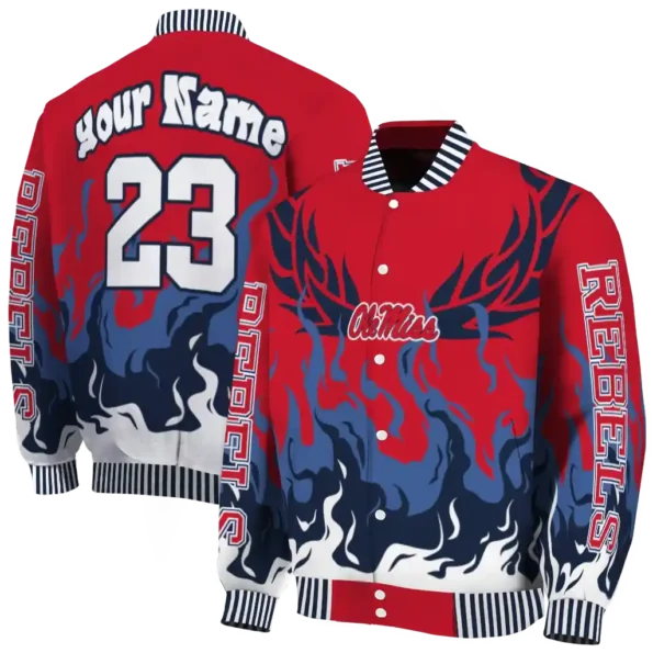 custom ole miss rebels winged blaze red white varsity jacket fashion forward.webp