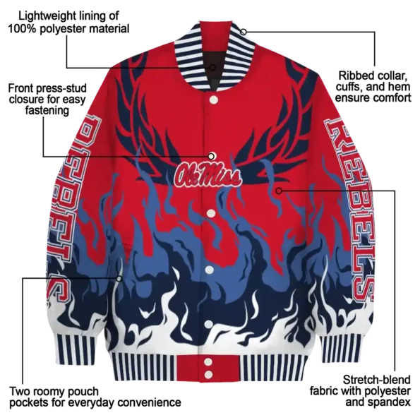custom ole miss rebels winged blaze red white varsity jacket new arrival.webp