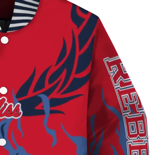 custom ole miss rebels winged blaze red white varsity jacket premium grade.webp