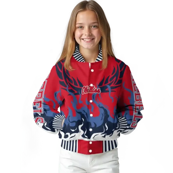 custom ole miss rebels winged blaze red white varsity jacket top rated.webp