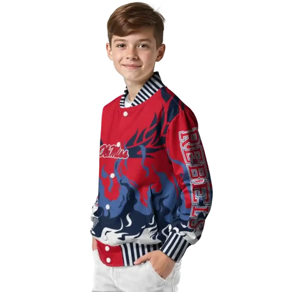 custom ole miss rebels winged blaze red white varsity jacket trendy.webp