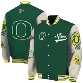 custom oregon ducks wildcat pawprint green nude varsity jacket fashion forward.webp