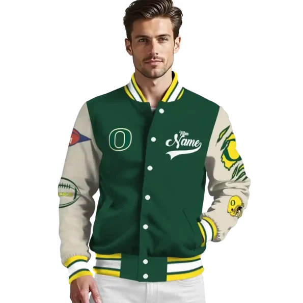 custom oregon ducks wildcat pawprint green nude varsity jacket high quality.webp