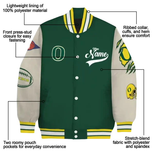 custom oregon ducks wildcat pawprint green nude varsity jacket new arrival.webp