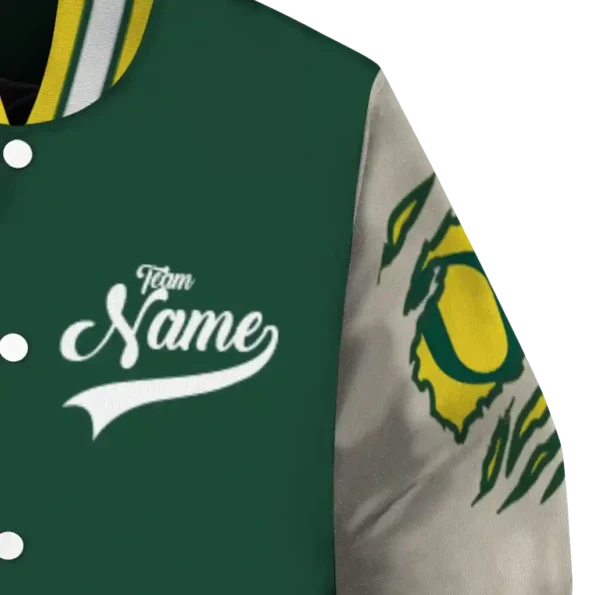 custom oregon ducks wildcat pawprint green nude varsity jacket premium grade.webp
