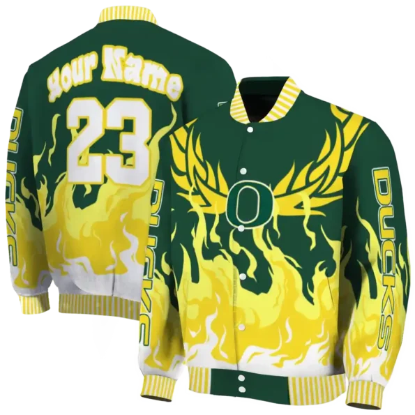 custom oregon ducks winged blaze green white varsity jacket fashion forward.webp
