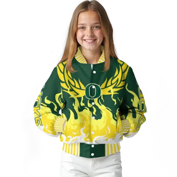 custom oregon ducks winged blaze green white varsity jacket top rated.webp