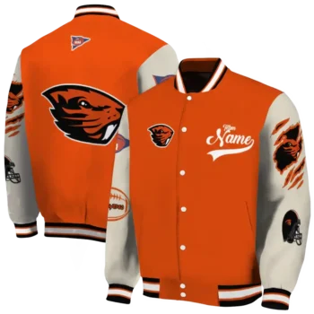 custom oregon state beavers wildcat pawprint orange nude varsity jacket fashion forward.webp