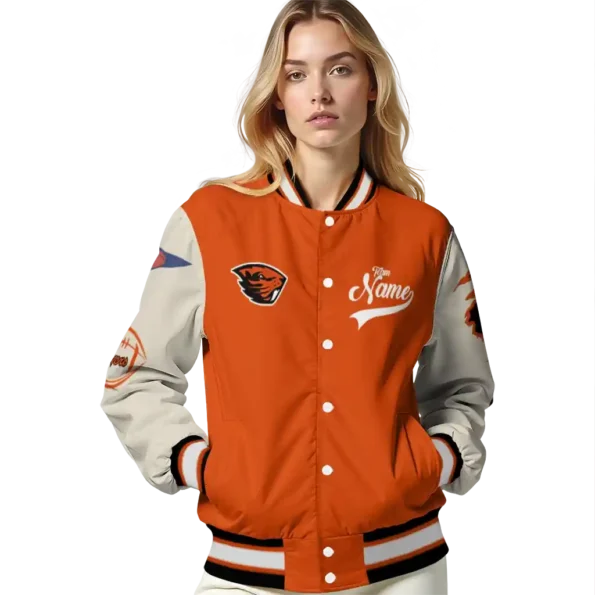 custom oregon state beavers wildcat pawprint orange nude varsity jacket latest model.webp