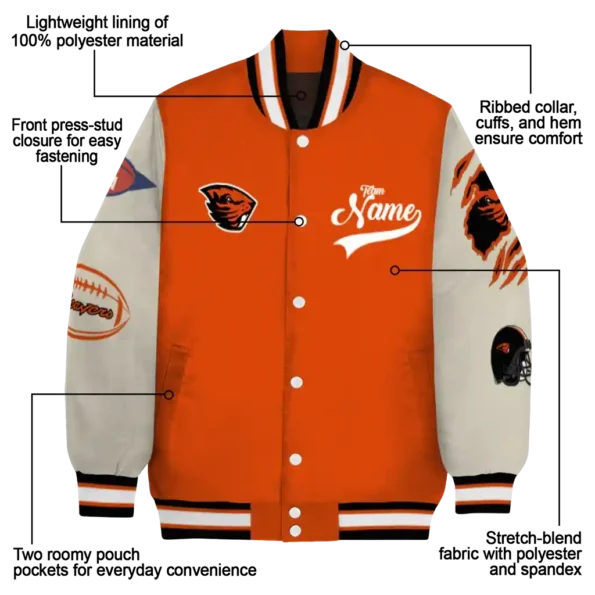 custom oregon state beavers wildcat pawprint orange nude varsity jacket new arrival.webp