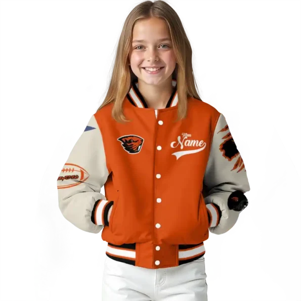 custom oregon state beavers wildcat pawprint orange nude varsity jacket top rated.webp