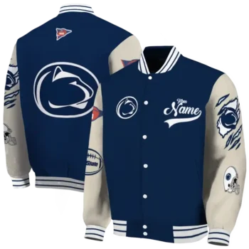 custom penn state nittany lions wildcat pawprint blue nude varsity jacket fashion forward.webp