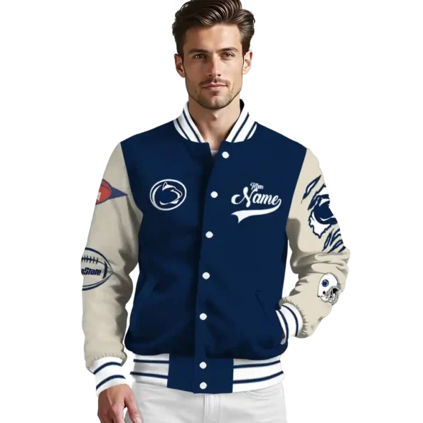 custom penn state nittany lions wildcat pawprint blue nude varsity jacket high quality.webp