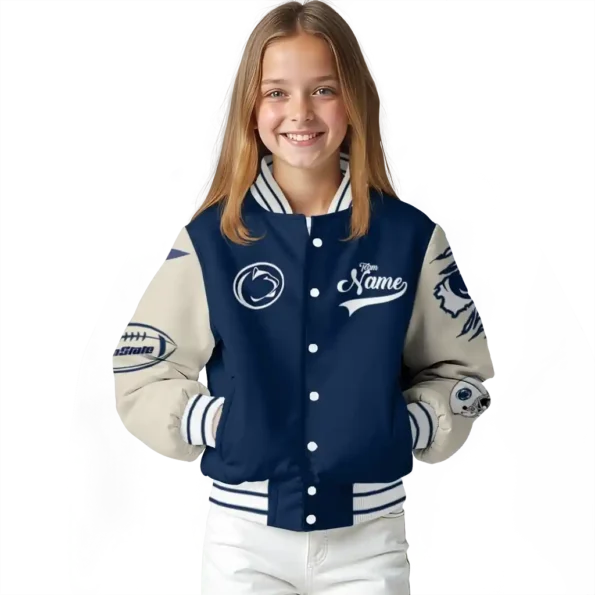 custom penn state nittany lions wildcat pawprint blue nude varsity jacket top rated.webp