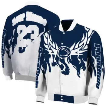 custom penn state nittany lions winged blaze blue white varsity jacket fashion forward.webp