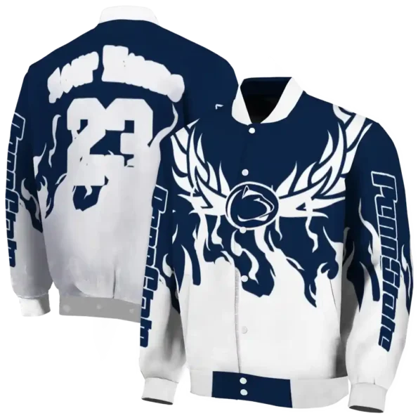 custom penn state nittany lions winged blaze blue white varsity jacket fashion forward.webp