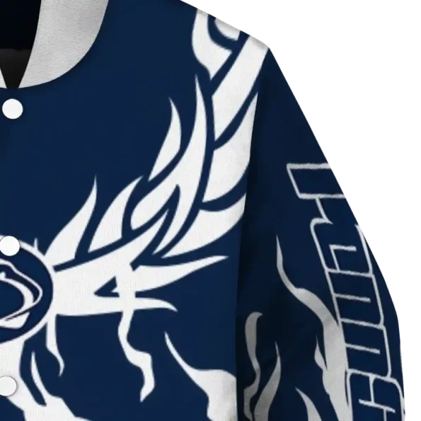 custom penn state nittany lions winged blaze blue white varsity jacket premium grade.webp