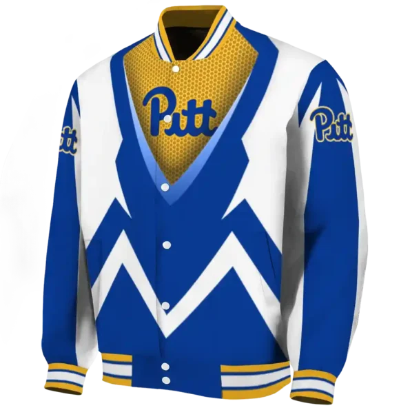 custom pittsburgh panthers v stripes royal blue white varsity jacket best selling.webp
