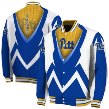 custom pittsburgh panthers v stripes royal blue white varsity jacket fashion forward.webp