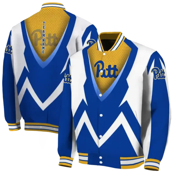 custom pittsburgh panthers v stripes royal blue white varsity jacket fashion forward.webp