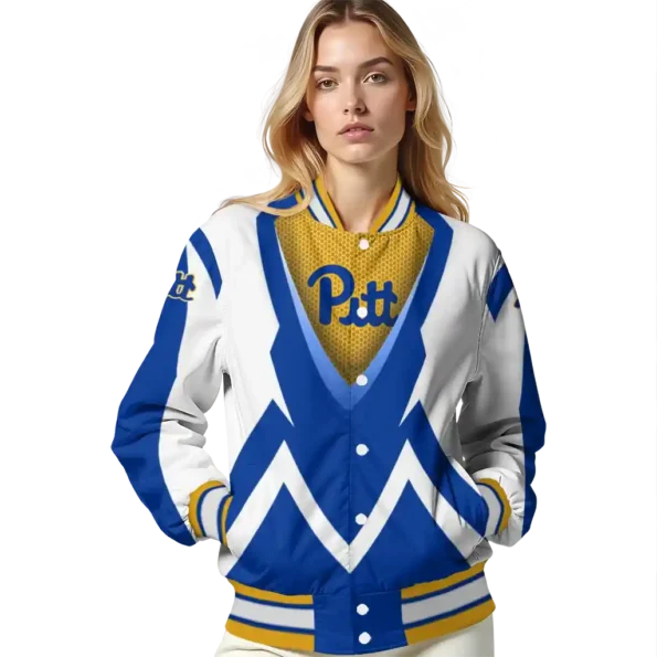 custom pittsburgh panthers v stripes royal blue white varsity jacket latest model.webp