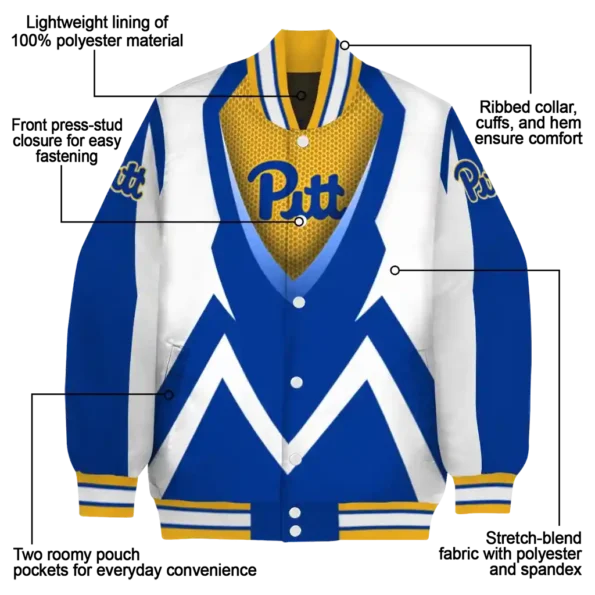 custom pittsburgh panthers v stripes royal blue white varsity jacket new arrival.webp