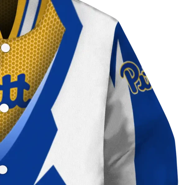 custom pittsburgh panthers v stripes royal blue white varsity jacket premium grade.webp