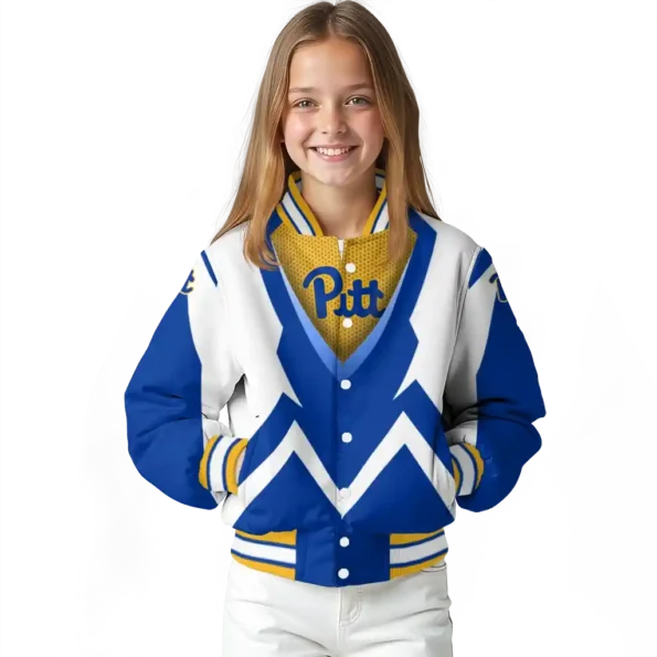 custom pittsburgh panthers v stripes royal blue white varsity jacket top rated.webp