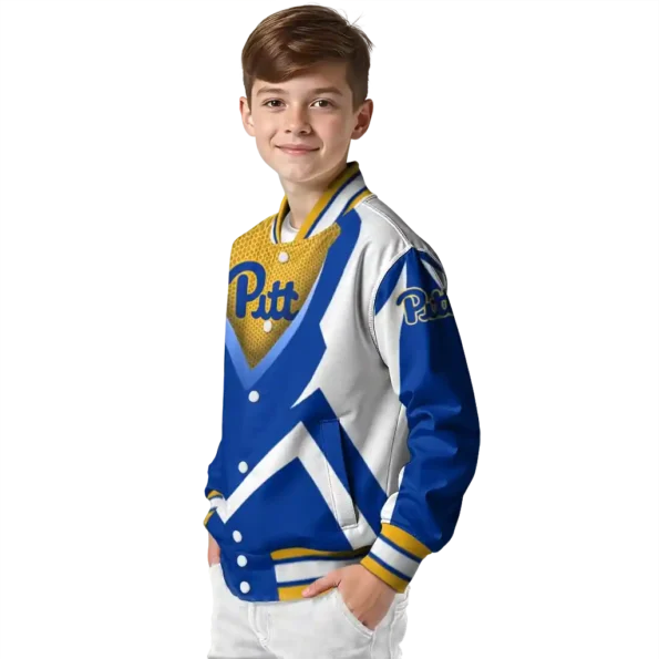custom pittsburgh panthers v stripes royal blue white varsity jacket trendy.webp