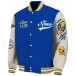 custom pittsburgh panthers wildcat pawprint royal blue nude varsity jacket best selling.webp
