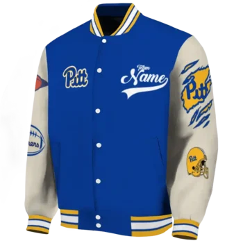 custom pittsburgh panthers wildcat pawprint royal blue nude varsity jacket best selling.webp