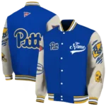 custom pittsburgh panthers wildcat pawprint royal blue nude varsity jacket best selling.webp
