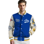 custom pittsburgh panthers wildcat pawprint royal blue nude varsity jacket best selling.webp