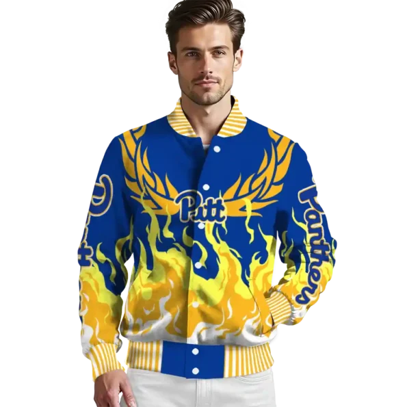 custom pittsburgh panthers winged blaze royal blue white varsity jacket high quality.webp