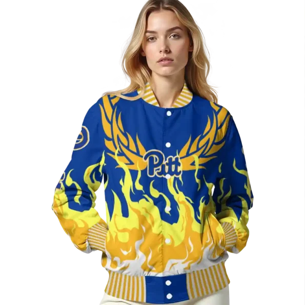 custom pittsburgh panthers winged blaze royal blue white varsity jacket latest model.webp