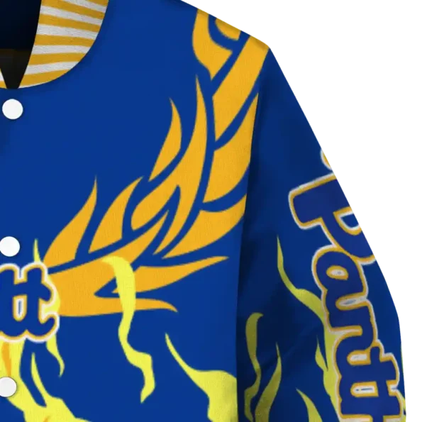 custom pittsburgh panthers winged blaze royal blue white varsity jacket premium grade.webp