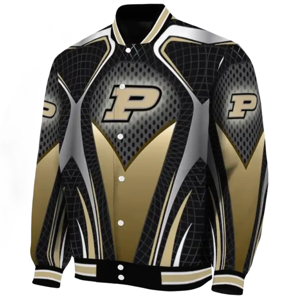 custom purdue boilermakers mesh chest black varsity jacket best selling.webp