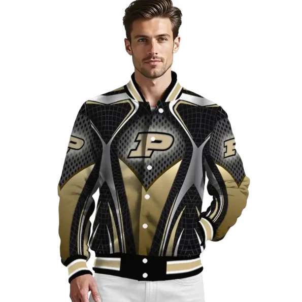custom purdue boilermakers mesh chest black varsity jacket high quality.webp