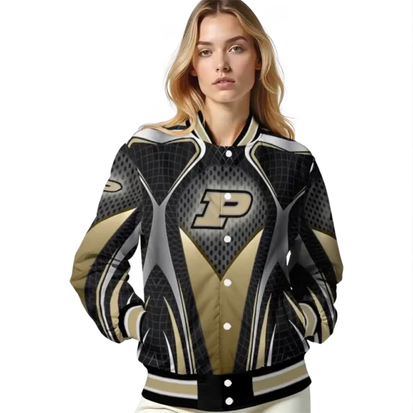 custom purdue boilermakers mesh chest black varsity jacket latest model.webp