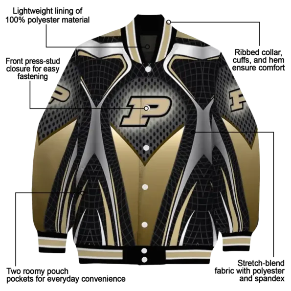 custom purdue boilermakers mesh chest black varsity jacket new arrival.webp