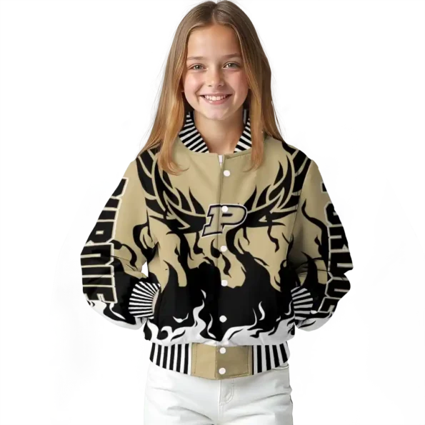 custom purdue boilermakers winged blaze gold white varsity jacket top rated.webp
