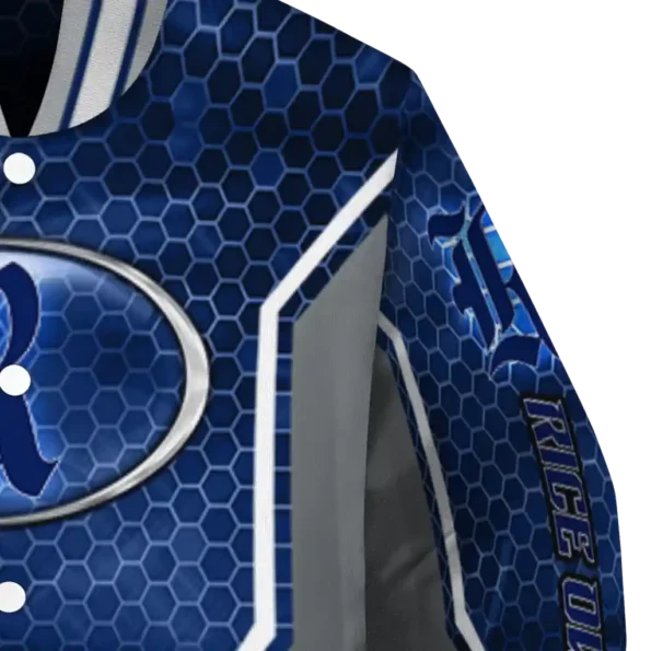 custom rice owls power plate navy blue varsity jacket premium grade.webp