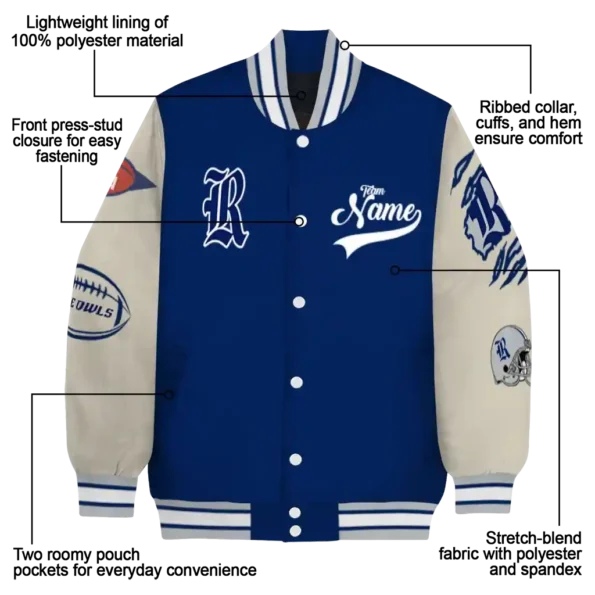 custom rice owls wildcat pawprint navy blue nude varsity jacket new arrival.webp