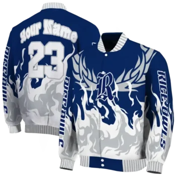custom rice owls winged blaze navy blue white varsity jacket fashion forward.webp
