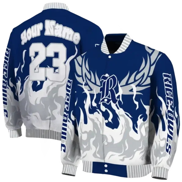 custom rice owls winged blaze navy blue white varsity jacket fashion forward.webp