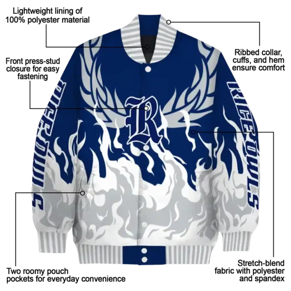 custom rice owls winged blaze navy blue white varsity jacket new arrival.webp