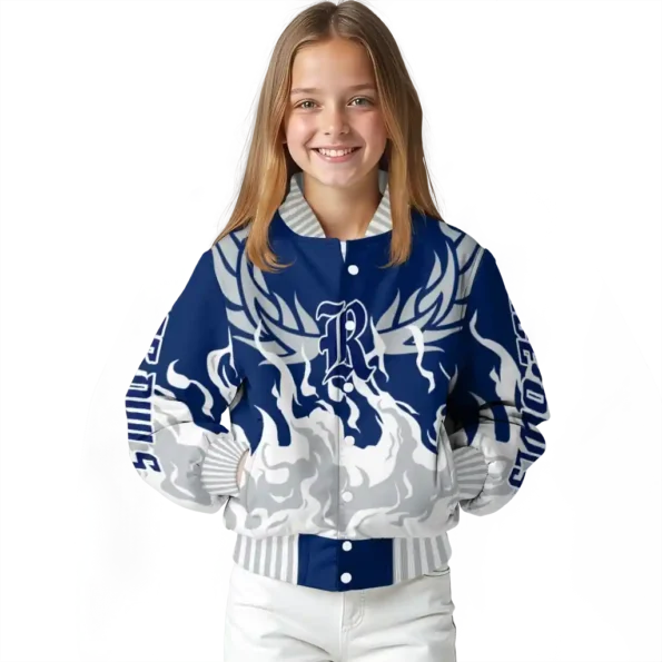custom rice owls winged blaze navy blue white varsity jacket top rated.webp